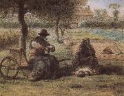 Jean Francois Millet The smoking have a break oil on canvas